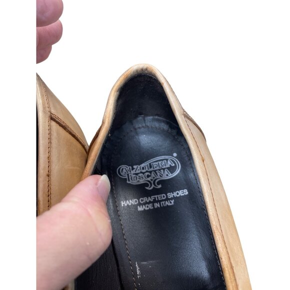 Calzoleria Toscana Handcrafted Mens Italian Leather Tan Loafers Sz 11 SKU 9479 - Picture 13 of 16